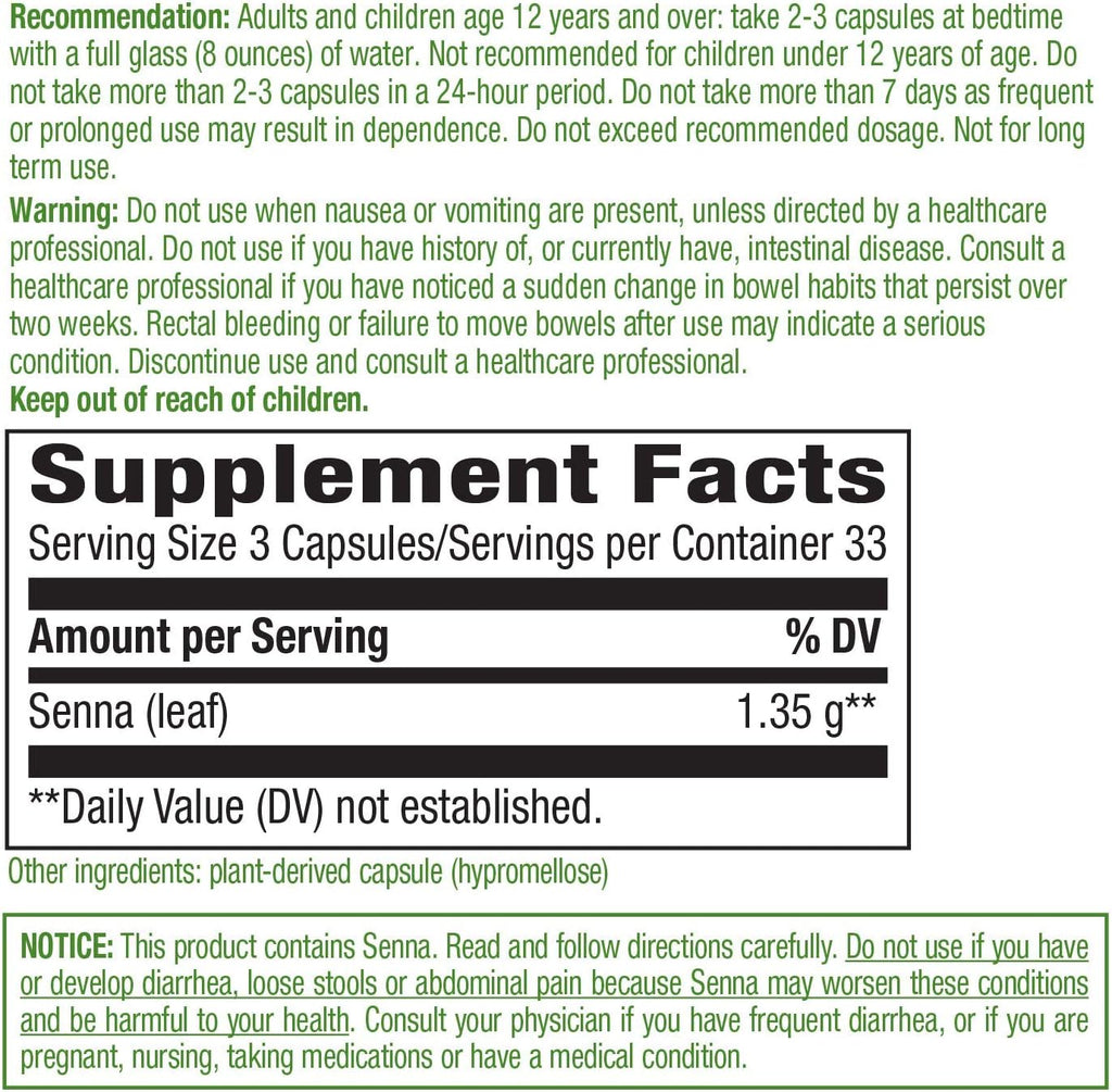 Senna Leaf- 1.35g 100 Capsules