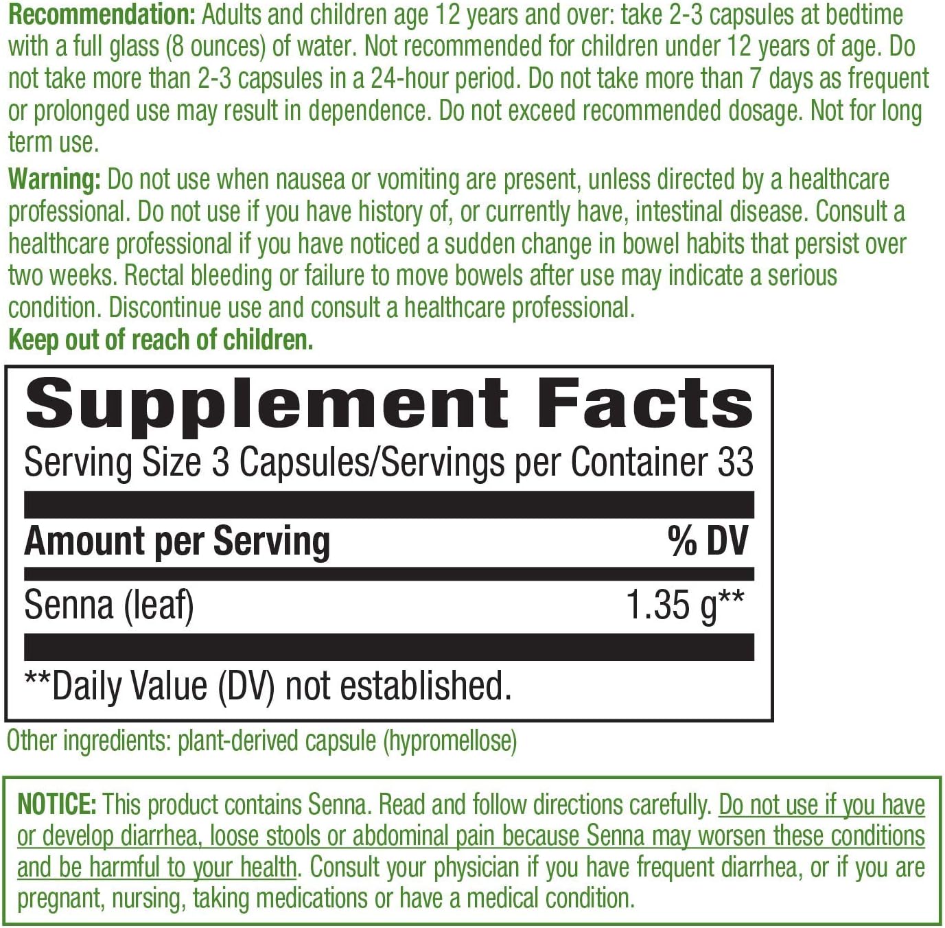 Senna Leaf- 1.35g 100 Capsules