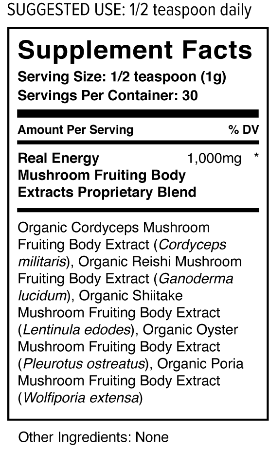 Wholesun Wellness - Real Energy (Certified Organic) Mushroom Extract Blend